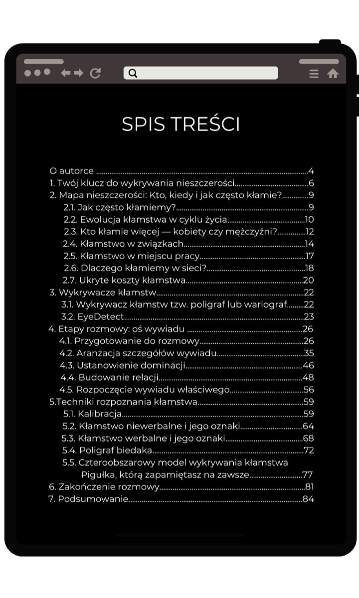 Spis treści Ebookja sekrety kłamstw - Twój klucz do wykrywania nieszczerości.